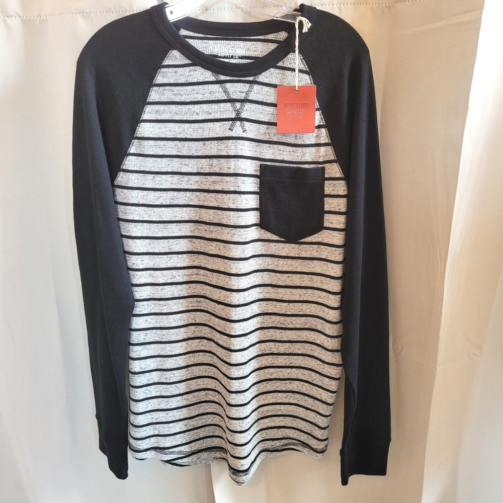Mossimo Womens Raglan Shirt Large Waffle Knit Striped Pocket Grunge Skater 21744
